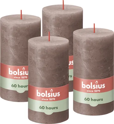 Image de Bougies cylindriques rustiques Shine de Bolsius, lot de 4, 130 x 68 mm, taupe