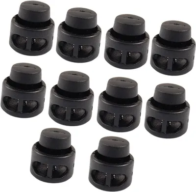 Produktbild von 10 Stück Kordelstopper mit 2 Löchern aus Kunststoff, 3 mm, rund, schwarz