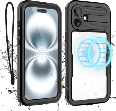Image de Étui étanche pour iPhone 16 Plus compatible avec MagSafe, IP68 étanche à l'eau et à la poussière, étui de protection blindé avec film de protection sur l'écran, noir