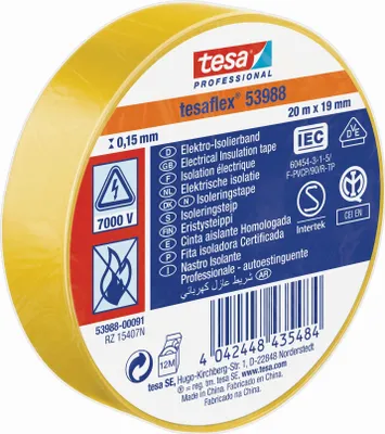 Produktbild von tesa PVC-Elektroisolierband 20m x 19mm, gelb