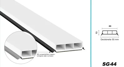 Produktbild von HEXIM Fenstersprossen weiß 1 & 2 Meter - selbstklebende Glassprossen aus PVC Kunststoff, Dichtungslippen(steil & ausgestellt) in grau und schwarz - HJ SG44(2000x44x13mm, schwarze Lippe)