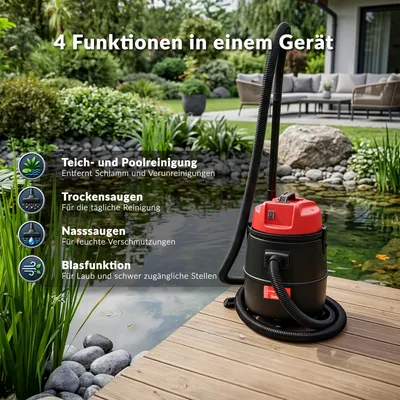 Produktbild von LEHMANN Tang Poolsauger, für Pools und Teiche, Trocken-/Nasssaugen, 1400W, 30L