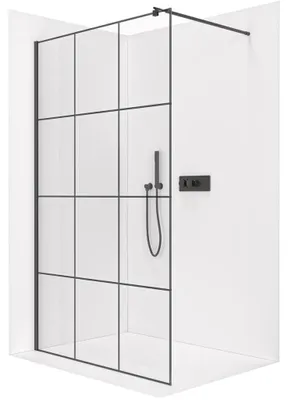 Zdjęcie produktu dla CERANO – Kabina prysznicowa Walk-in Onyx Round L/P – 8 mm – okrągła podpórka – czarna matowa, szkło industrialne – 100 x 200 cm