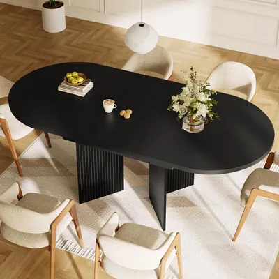 Immagine prodotto di STILVORA: Tavolo da pranzo telescopico con inserti interni per l'allungamento, da 120 a 160 cm. Tavolo da cucina trasformabile in tavolo allungabile, adatto sia per la cucina che per il soggiorno. Colore: nero