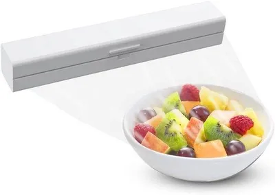 Zdjęcie produktu dla Magnetyczny uchwyt na rolkę folii spożywczej – 32 x 5 x 5 cm – aluminium – biały – uchwyt na rolkę papieru kuchennego