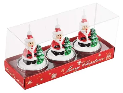 3 Weihnachtskerzen, Weihnachtsmann, Paraffin, 3,8 x 3,8 x 5,5 cm