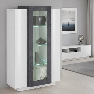 Immagine prodotto di Dmora Vetrina Ablaze 38x80x121h cm Bianco Bianco Lucido, Apertura Battente 10 Vani Italy