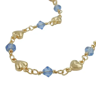 Produktbild von Kette 5mm Fantasie Herz und Glasperlen hellblau AMD 42cm gold 5mm
