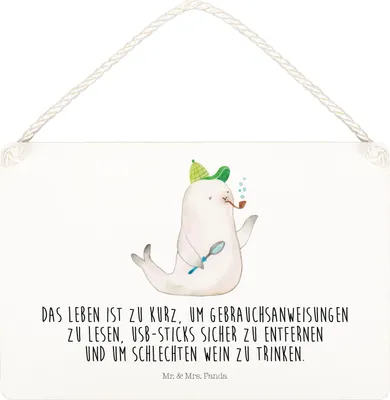 Produktbild von Mr. & Mrs. Panda holzbild Robbe Sherlock DIN A4 - Weiß - Geschenk, Holzschild, Lustige Sprüche, Schild, Türschild, wandtafel, Wandbild Holz