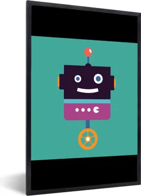 Produktbild von MuchoWow® Gerahmtes Poster Roboter - Rad - Lila - Grün - Jungen - Kinder 60x90 cm - Poster mit Schwarzem Bilderrahmen Wandposter Rahmen Foto Bilder - Kunst