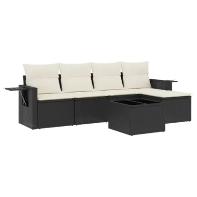 Produktbild von vidaXL 6-tlg. Garten-Sofagarnitur mit Kissen Schwarz Poly Rattan