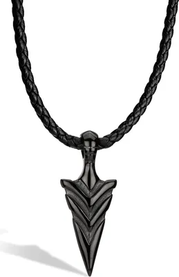 Produktbild von SERASAR | Pánský Prémiový Kožený Náhrdelník [Arrow] z Stainless Steel | Barva: Černá | Délka: 60cm