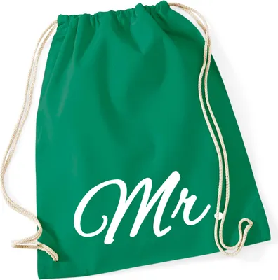 Produktbild von Huuraa Turnbeutel Mr. Schriftzug 12 Liter Kelly Green Baumwolle Rucksack Geschenkidee