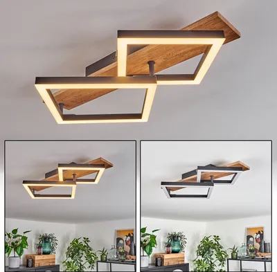 Produktbild von Pigge Deckenlampe aus Metall/MDF/Kunststoff in Schwarz/Holzoptik/Weiß