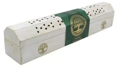 Produktbild von Räucherstäbchenhalter India Truhe "Baum des Lebens" Holz weiß 30x8cm
