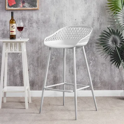 Produktbild von Barhocker IREK im Retro-Design, bequemer Tresenhocker im 2er Pack, praktischer Bistrostuhl aus Kunststoff weiß