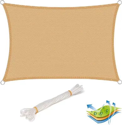 Image de Voile d'ombrage WOLTU - Protection solaire en HDPE, brise-vent, protection UV, couleur sable : dimensions 3 x 4 m