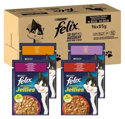Zdjęcie produktu dla Felix Sensations Jellies Wiejskie Smaki w Galaretce Karma Dla Kota 96x85g Kurczak Wołowina Kaczka Jagnięcina