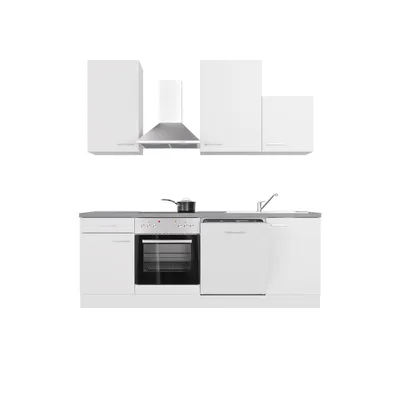 Produktbild von Küchenzeile mit E-Geräten & Geschirrspüler - 220 cm breit - Weiß – Nawa