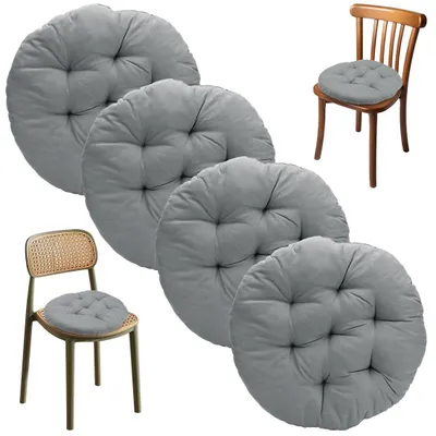 Sitzkissen rund 40 cm, 4er-Set, grau, mit Befestigungsbändern