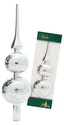 Produktbild von Krebs Glas Lauscha Weihnachtsbaumspitze - Silber glänzend mit Rankendekor - aus Glas - ca. 33 cm