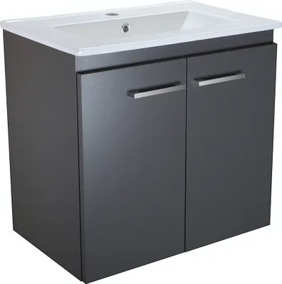 A bathroom vanity with a sink and cabinet.