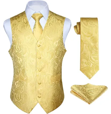 Produktbild von Anzugweste Herren Paisley Floral Jacquard Set Gelb 3XL