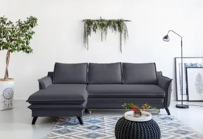 Produktbild von MIUFORM Charming Charlie - Ecksofa mit Bettfunktion und Bettkasten L-FORM LINKS - 228x150cm -  Dunkelgrau - Sofa Schlafsofa Couch