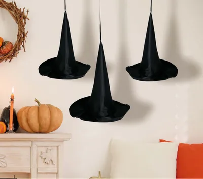 Image de Sorcières Halloween Décoration A suspendre Chapeaux magiques Noir Décoration flottante Maison hantée Ambiance Fête Vues d'ambiance Nuit noire, Couleur : Noir