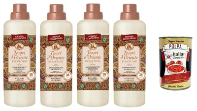 Produktbild von Tesori d’Oriente AMMORBIDENTE BYZANTIUM Rosa Nera e Labdano, Konzentrierter Weichspüler Schwarze Rose und Labdanum, 38 Wäschen, 4x 760ml + Italian Gourmet polpa 400g