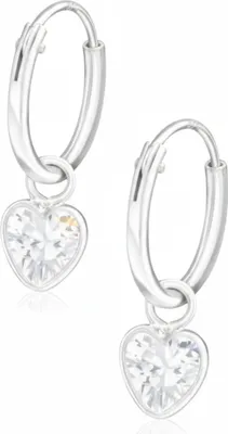 Immagine prodotto di Orecchini a cerchio in argento con cuore pendente e zirconi