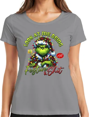 Produktbild von Grinch Look At Me Being Festive Weihnachten lustig Geschenk Damen T-Shirt, Grau, XL
