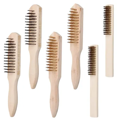 Produktbild von Messing-Drahtbürsten-Set mit Holzgriff, 6-teilig, 13/16-reihig