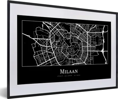 Produktbild von MuchoWow® Gerahmtes Poster Mailand - Karte - Stadtplan 60x40 cm - Poster mit Schwarzem Bilderrahmen Wandposter Rahmen Foto Bilder - Schlafzimmer - Plakat in Rahmen - Drucken