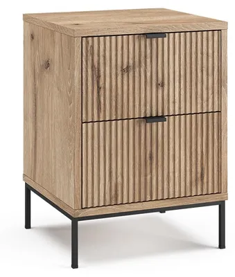Zdjęcie produktu dla Stolik nocny Vicco Eliza Viking Oak/Czarny 40 x 55.4 cm z 2 szufladami, Model 62157