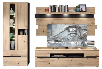 Wohnwand Wohnzimmerschrank MEMPHIS Artisan Eiche Graphit Nachbildung