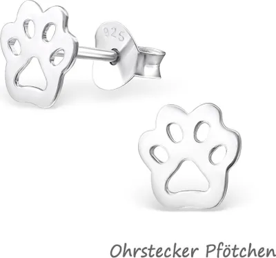 Produktbild von Pfoten Schmuck aus 925er Silber: Ohrstecker, Creolen und Halskette Ohrstecker Pfötchen Ohrstecker Pfötchen