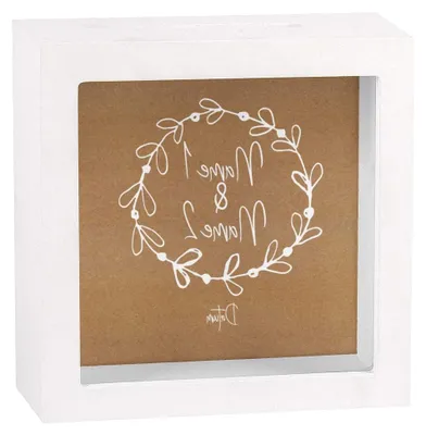 Produktbild von Geldgeschenk zur Hochzeit als Bilderrahmen-Spardose - individuell mit Namen und Datum gestaltet (Vintage Design)