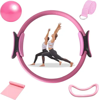 Produktbild von 5-teiliges Pilates-Ring-Set, Pilates-Ring für Frauen, Pilates-Essentials-Set für Übungen der inneren Oberschenkel und Beine, Rosa