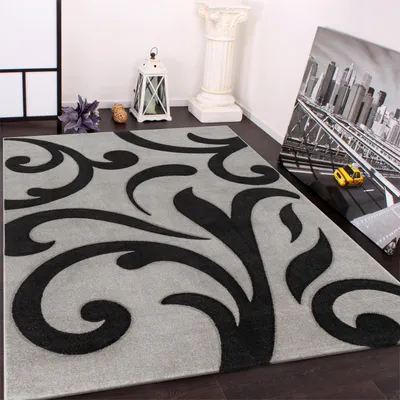 Produktbild von Designer Teppich mit Konturenschnitt Modern Grau Schwarz Grösse 60x110 cm
