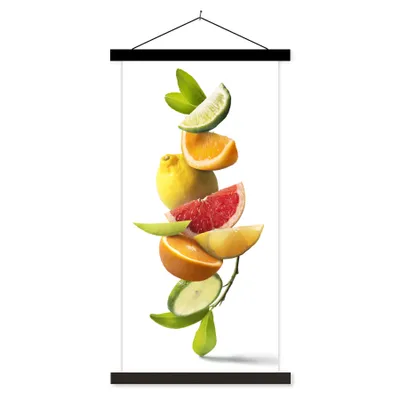 Produktbild von MuchoWow® Textilposter Obst - Zitrusfrüchte - Weiß 90x180 cm mit schwarzem Rahmen - Dekoration Wohnzimmer
