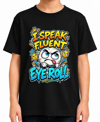 Produktbild von I Speak Fluent Eye Roll Emoji Sarkasmus Humor Lustig Augenrollen Kinder T-Shirt, Schwarz, 116