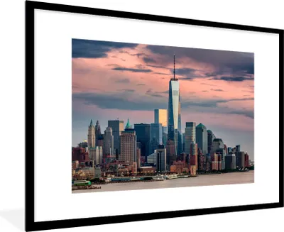 Produktbild von MuchoWow® Gerahmtes Poster Sonnenuntergang am neuen World Trade Center in Manhattan 90x60 cm - Poster mit Schwarzem Bilderrahmen Wandposter Rahmen Foto Bilder - Wanddekoration - Fotos