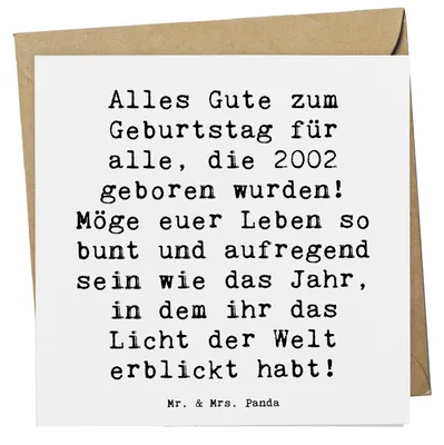 Produktbild von Mr. & Mrs. Panda Glückwunschkarte Spruch 2002 Geburtstag - Weiß - Geschenk, besondere Geburtstagwünsche, feiern, faltkarte, Grußkarte, Happy Birthday, Klappkarte, geboren