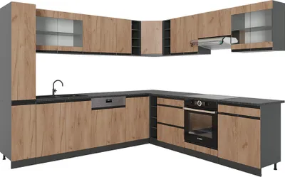 Produktbild von Eckküche Vicco R-Line Goldkraft Eiche/Anthrazit 277 x 60 cm J-Shape, AP Anthrazit, Model 43164