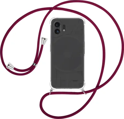 Produktbild von Handykette Backcover-Schutzhülle mit Band (Metall silberfarben) für Nothing Phone (2) (A065, 6.7'') - dunkelrot
