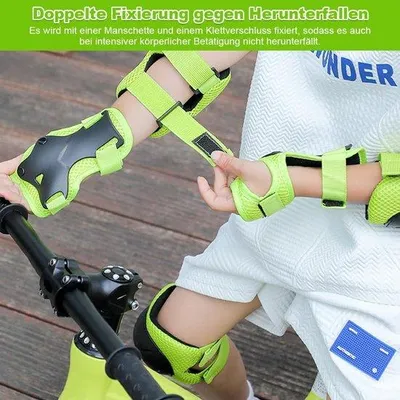 Productafbeelding van Kniebeschermerset voor kinderen, 6-in-1 beschermingsuitrusting voor kinderen van 3-7 jaar, elleboogbeschermers, polsbeschermers voor skateboard, scooter, skaten, groen