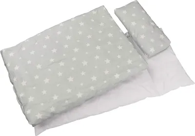 Zdjęcie produktu dla goki 51517 pościel dla lalek gwieździste niebo poduszka= 22 x 10 cm, górne łóżko= 41 x 31 cm, szary/biały
