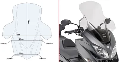 Productafbeelding van Givi windscherm D3115STG, transparant, 590 mm x 670 mm, voor Suzuki Burgman 400 (modeljaren 2017 tot en met 2022), met ABE-certificaat
