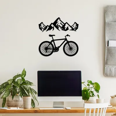 Immagine prodotto di Wallity, Montagna e bicicletta - M, Accessorio decorativo da parete in metallo, 100 % METALLO, Nero, 50 x 18 cm